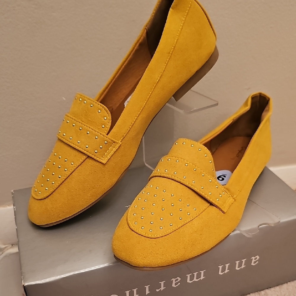 Qupid Mustard Yellow Studded Suede Loafers - Women
